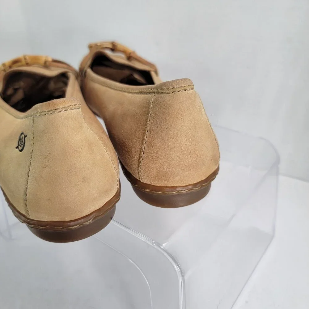 Born Womens Beige Leather Bamboo Bit Loafers Size 9 Coastal Grandma Driving Shoe